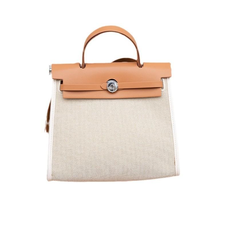 new canvas linen cowhide versatile retro platinum bag shoulder crossbody portable women's bag tote bag