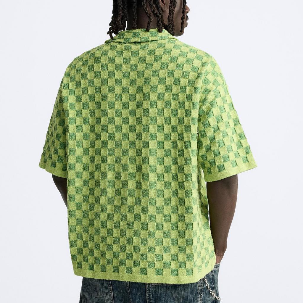 Zara Loose Comfortable Versatile Simple Short Sleeve Polo Shirt Men Tops Green 5755434-500