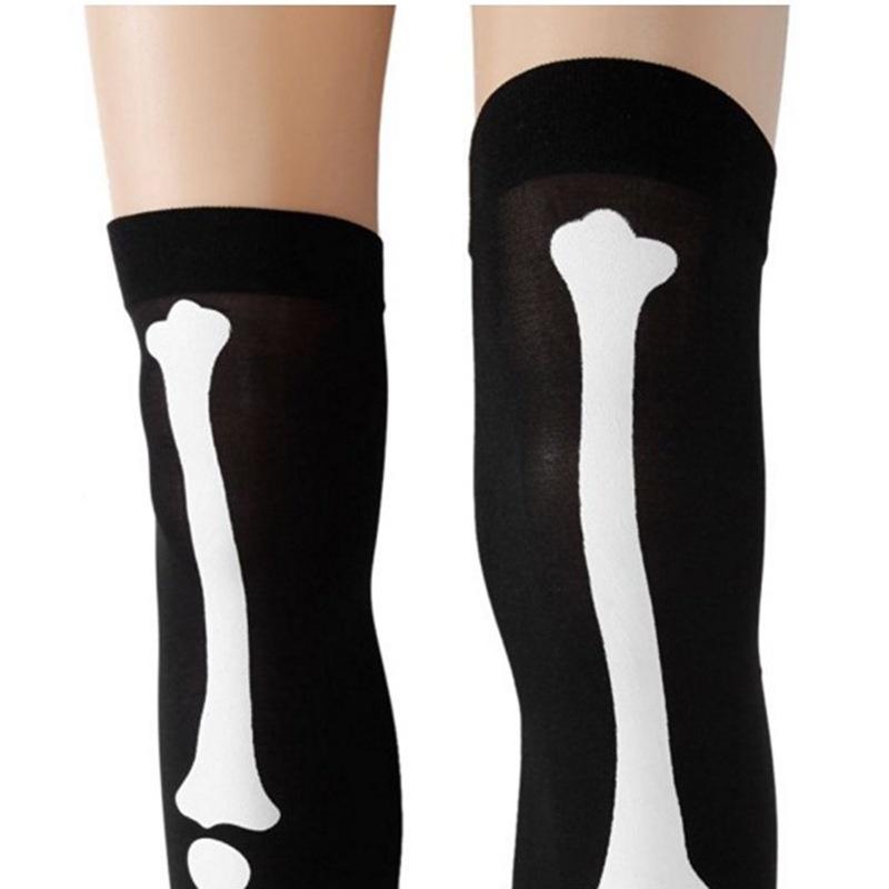 Halloween Sexy Cosplay Stocking Knee-high Skull Stockings for Women (Color:Black)