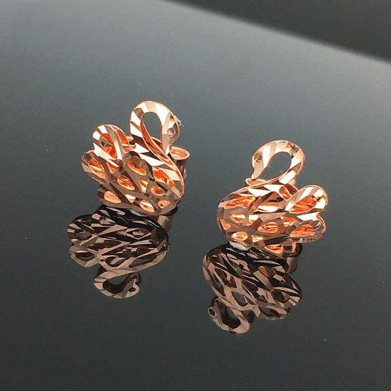 Purple Gold Retro Car Flower Hollow Swan Stud Earrings, Colored Gold Mori Series Rose Gold Plated Earrings.