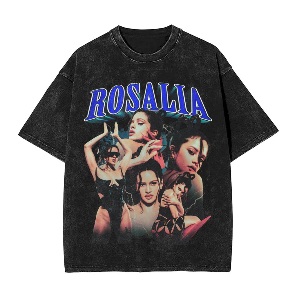 ROSALIA LUX Album Pop Music Washed T Shirt Streetwear Hip Hop Fashion TShirt  Tees Tops for Unisex Women Short Sleeve Oversize