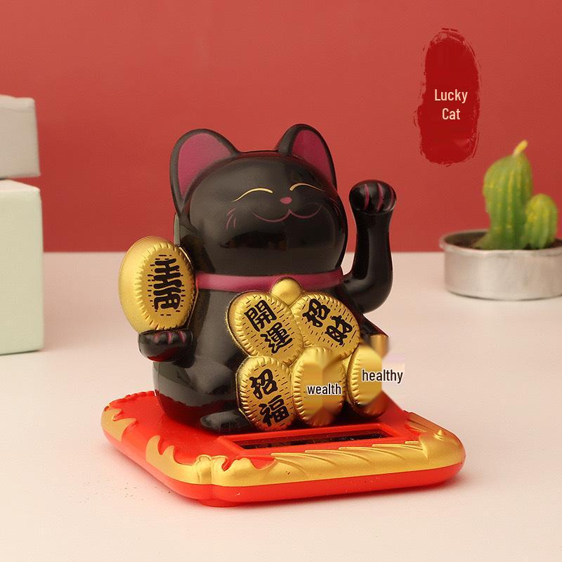Fortune Cat Solar Waving Ornament - Creative Car and Home Decor for Wealth and Prosperity