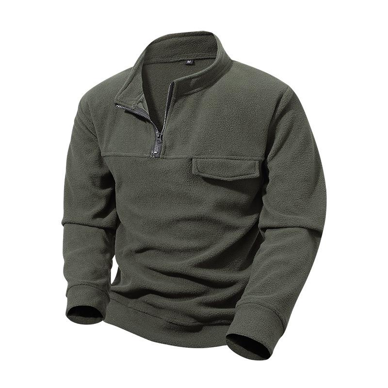 Men's Solid Color Half-Zip Fleece Sweatshirt with Stand-Up Collar, Long Sleeves - Casual Autumn/Winter Knitwear.