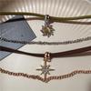 Fashion Sun Star Zircon Necklace For Women Vintage Leather Choker Necklace Double Layered Star Pendant Jewelry Adjustable Chain