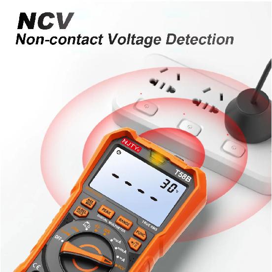 NJTY T58B T58C Inductance Digital Multimeter AUTO Range 9999 Counts Voltage Current Capacitance LED Smart Backlit Large Screen
