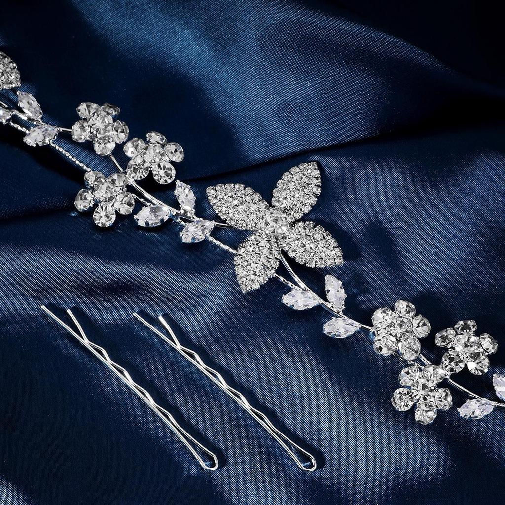 Hochwertiges Braut-Strass-Blatt-Stirnband mit Zirkonia-Einlage