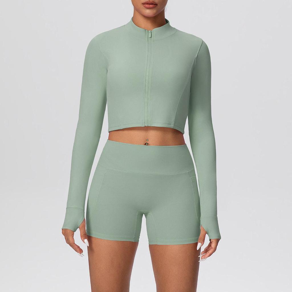 Women's Slim Fit Zip-Up Jacket & High-Waist Butt-Lifting Shorts Yoga Set