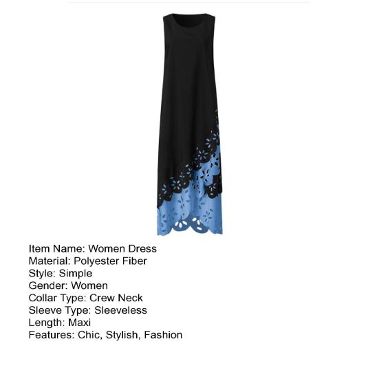 Women's Summer Fake Two Piece Swing Maxi Dress Casual Crew Neck Long Dress Hollow Flower Irregular Hem Sleeveless Tank Dress