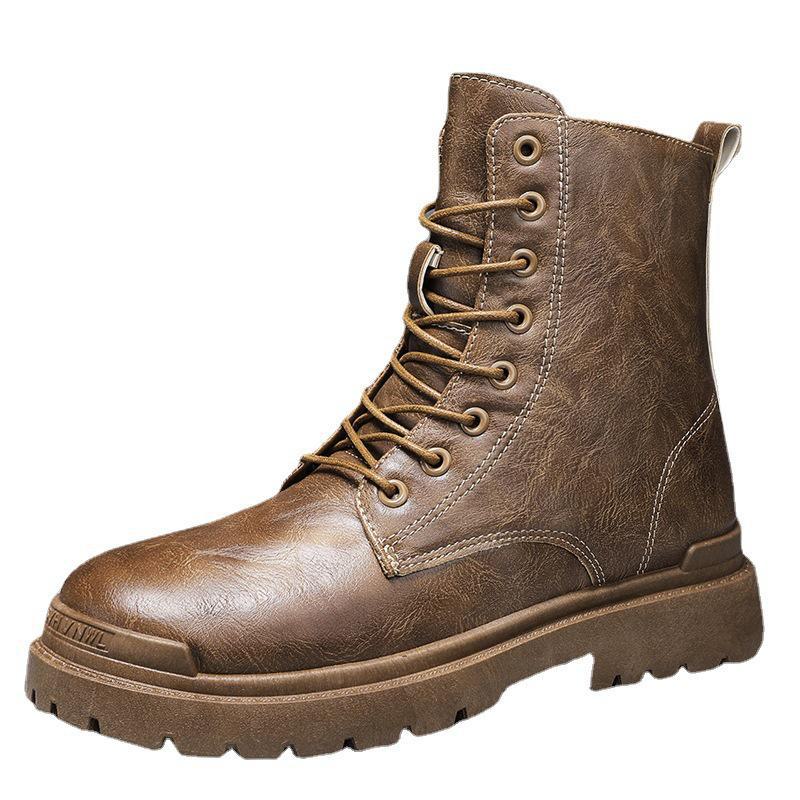 Pánské retro motocyklové boty s vysokým svrškem - Kožené boty Martin na silné podrážce v britském stylu