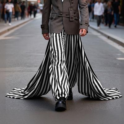 Herren Elastischer Bund Bodenlang Schichten Gestreift Lässig Lange Lockere Hose Hosen