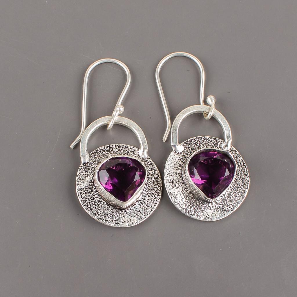 Amethyst Gemstone 925 Sterling Silver Jewelry Handmade Earrings 1.30" For Women EE-63-10