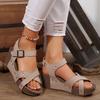 2025 New Summer Women's Platform Sandals Plus Size Solid Color Rivet Wedge Platform Fishmouth Sandals