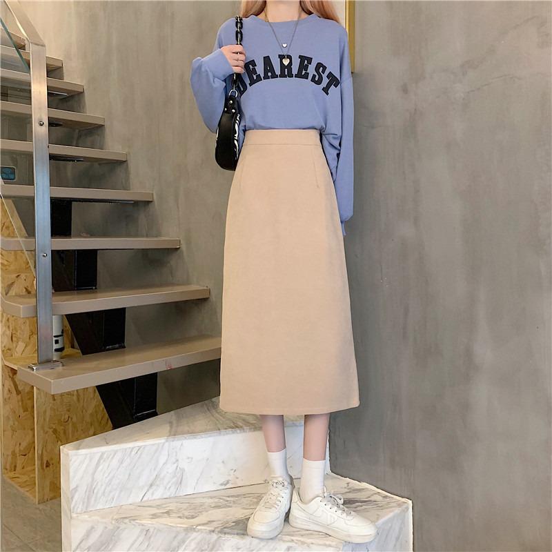 

Миди-юбка А-силуэта: Осень-Зима 2024, Корейский стиль, С высокой талией, Универсальная облегающая юбка-карандаш для женщин M [suggested 90-104 jin]