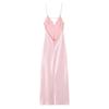 Satin Slip Dress with Spaghetti Straps Backless Design Lightweight Silky Fabric Midi Length Summer Dress for Women