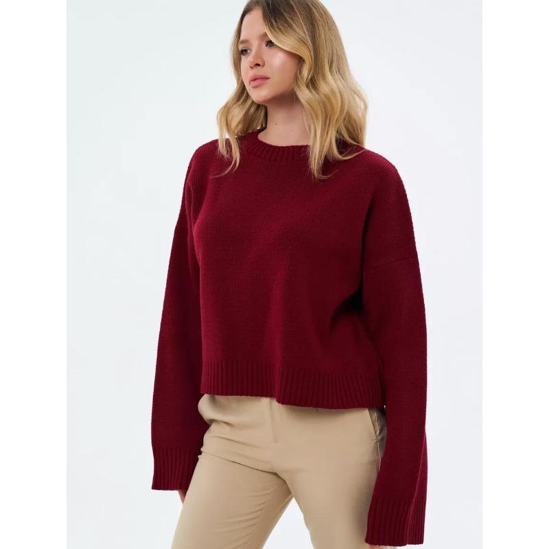 VEZFAA Maglioni a girocollo a maniche lunghe con stampa tinta unita, casual, autunno inverno, da donna