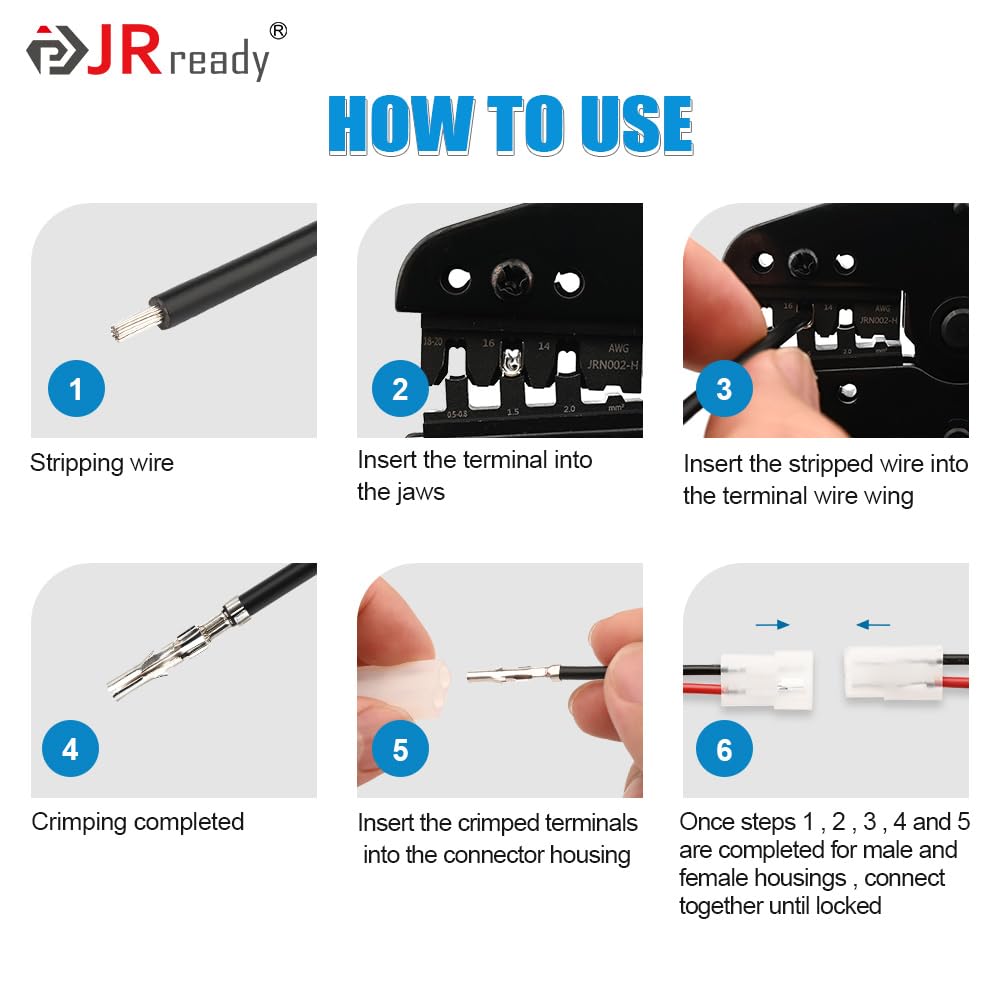 JRready ST6415 Standard.093 Pin And Socket Connectors 2 Circuits (6 Matched Sets), 14-20 AWG, Compatible With Molex Standard.093 2 Pin Male& Female