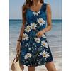 Women Sleeveless Dress Floral Print Ladies Oversized Round Neck Loose Soft Comfortable Holiday Summer Dress