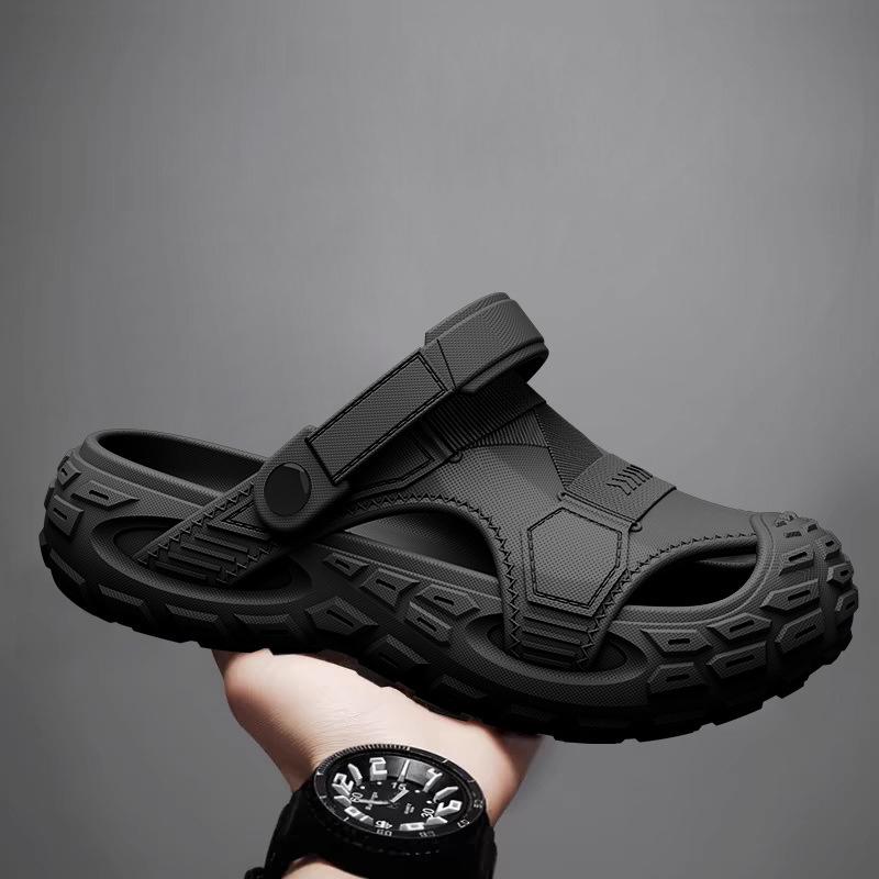 

Летние мужские сандалии из кожи, мужская повседневная обувь, дышащие уличные сандалии для мужчин, пляжная обувь, тапочки, модная римская обувь 40-41 чёрный