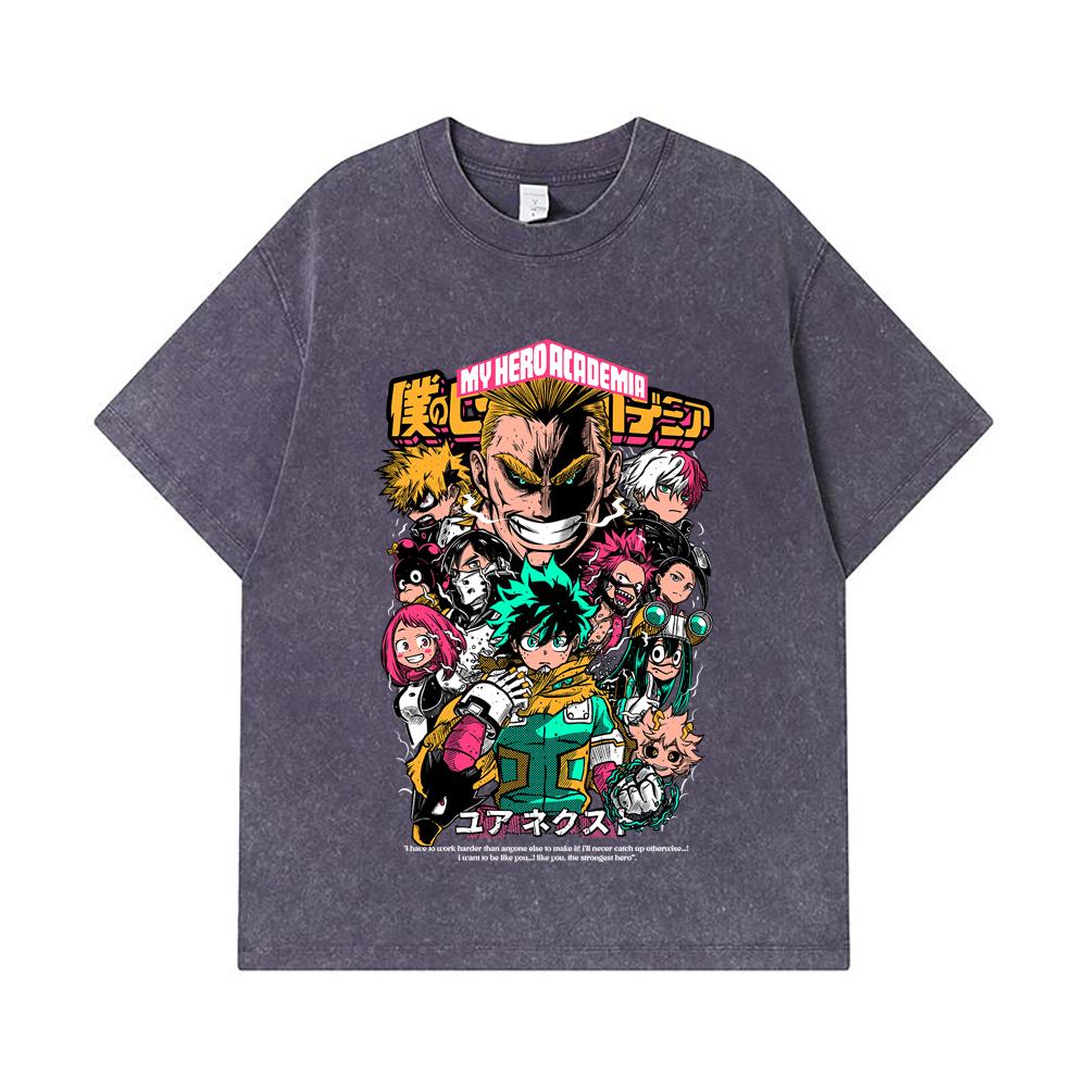 275 GSM Washed T-shirts 100% Cotton My Hero Academia V6 Print Unisex Heavy Cotton T Shirt