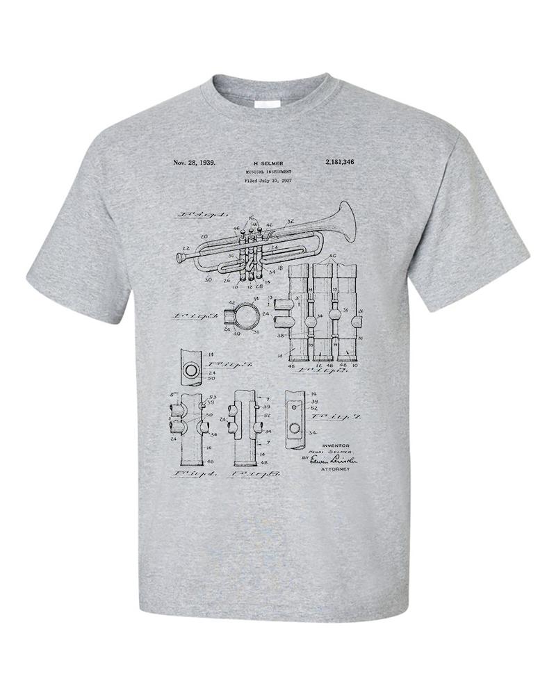 Trumpet Patent Musician Brass Classical Jazz Music Invention TShirt