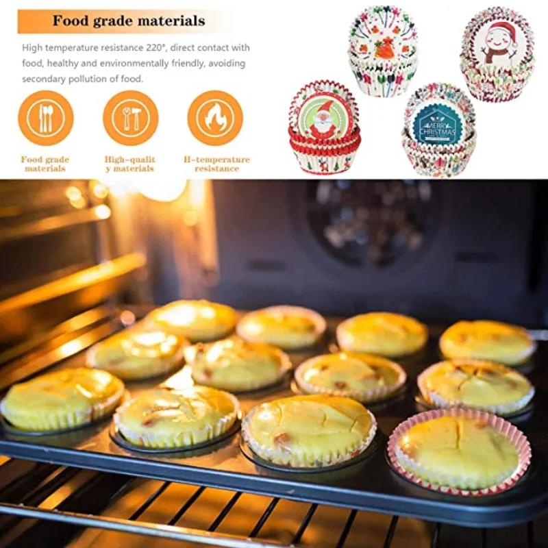 100 Stück Weihnachtsmuffin-Papierförmchen Muffin-Cupcake-Förmchen Weihnachtsmann Weihnachtsbaum-Muster Frohe Kuchenform Backparty-Dekorationen