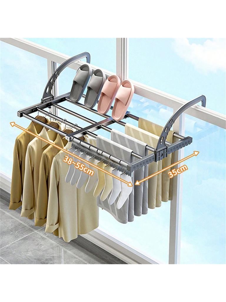 Extendable Laundry Rack Versatile Mounting,Windproof Sock Clip Foldable Clothes Drying Rack Balcony Shoes Organizer Window Shelf