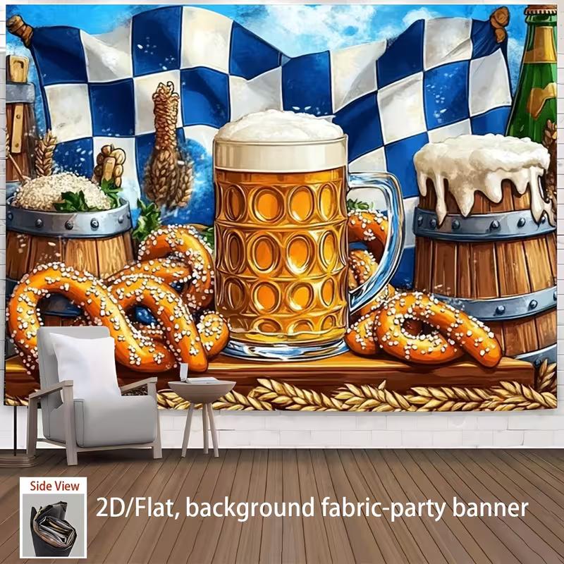 2D Oktoberfest Bier Brezel Banner Blau Weiß Karierte Fahne Kulisse für Party