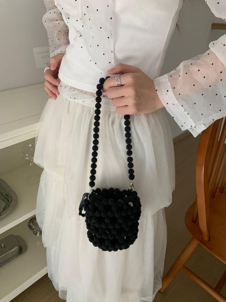 Series beaded acrylic bucket woven bag niche design portable messenger bag