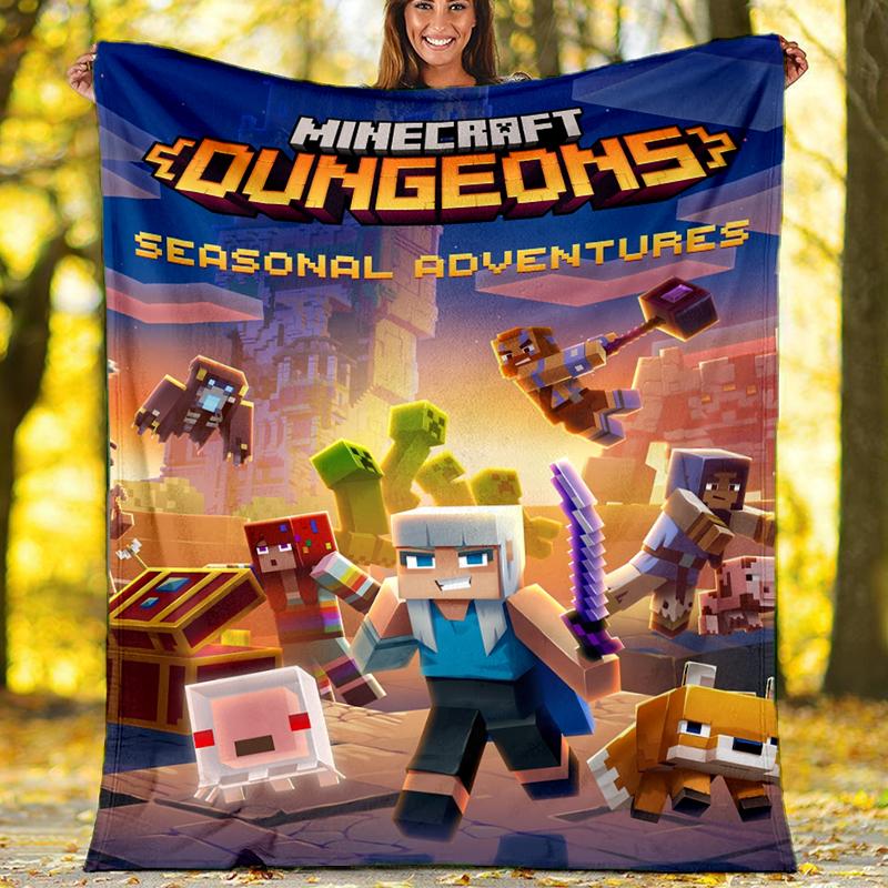Minecraft Theme Printed Blanket - Perfect for Couch, Bed, Travel & Outdoor Use | Machine Washable, Cozy & Durable.