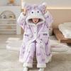 Girls Winter Coral Fleece Pajama Set Long Sleeve Hooded Sleepwear Kids 8 Years Soft Warm Home Outfit