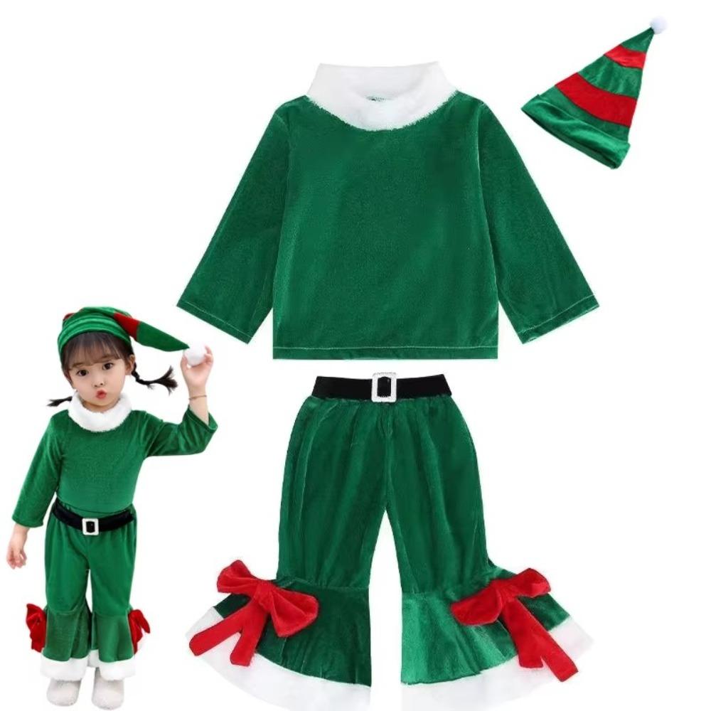 

Cosplay Performance Costume Set Red Santa Claus Xmas Suit Wear Girls Toddler 90cm зелений