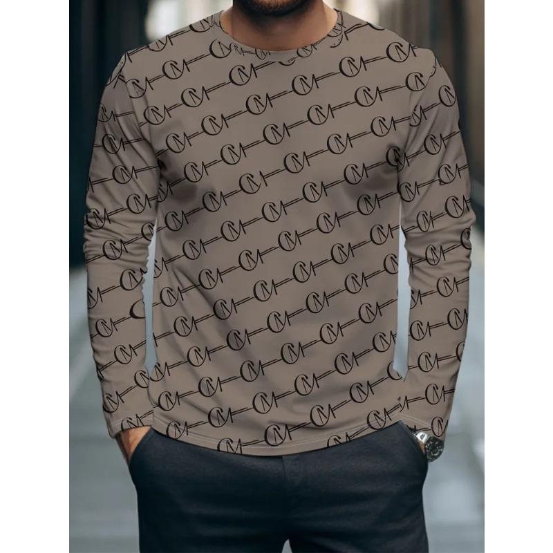 Autumn and Winter Men's Animal 3D Printed Crew Neck Long Sleeve T-Shirt