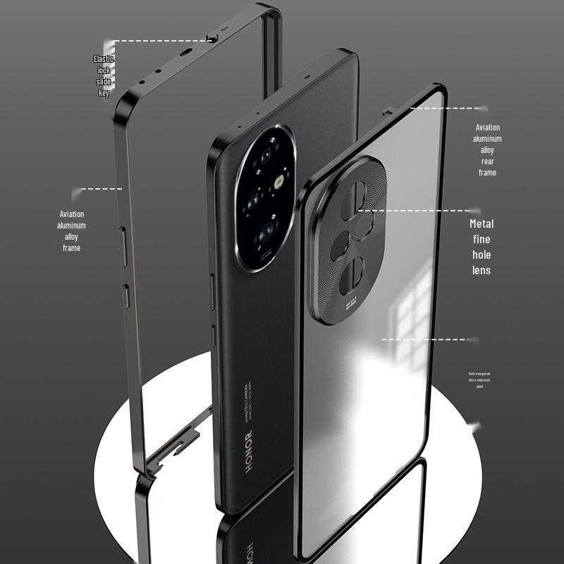 Honor 400pro Metal Frame Phone Case: Snap-Button, Frosted Back, Protective Mirror.