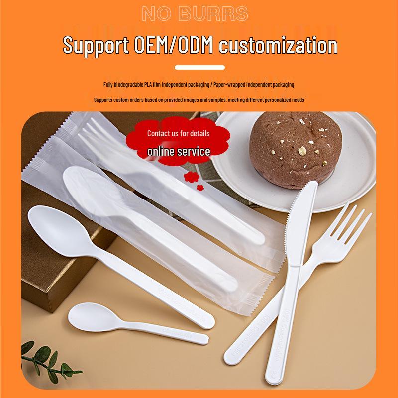 Disposable Biodegradable PLA Cutlery Set: Knife, Fork, Spoon with Long Handle and Thick Design