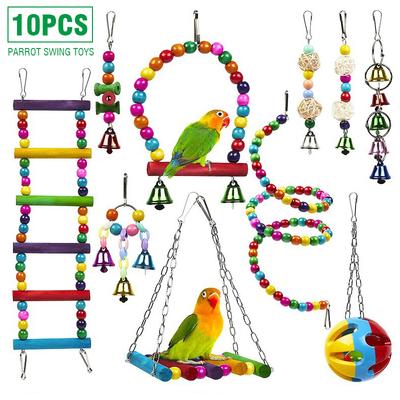 10pcs/set Bird Parrot Swing Toys Chewing Hanging Bell Cockatiel Cage Toy