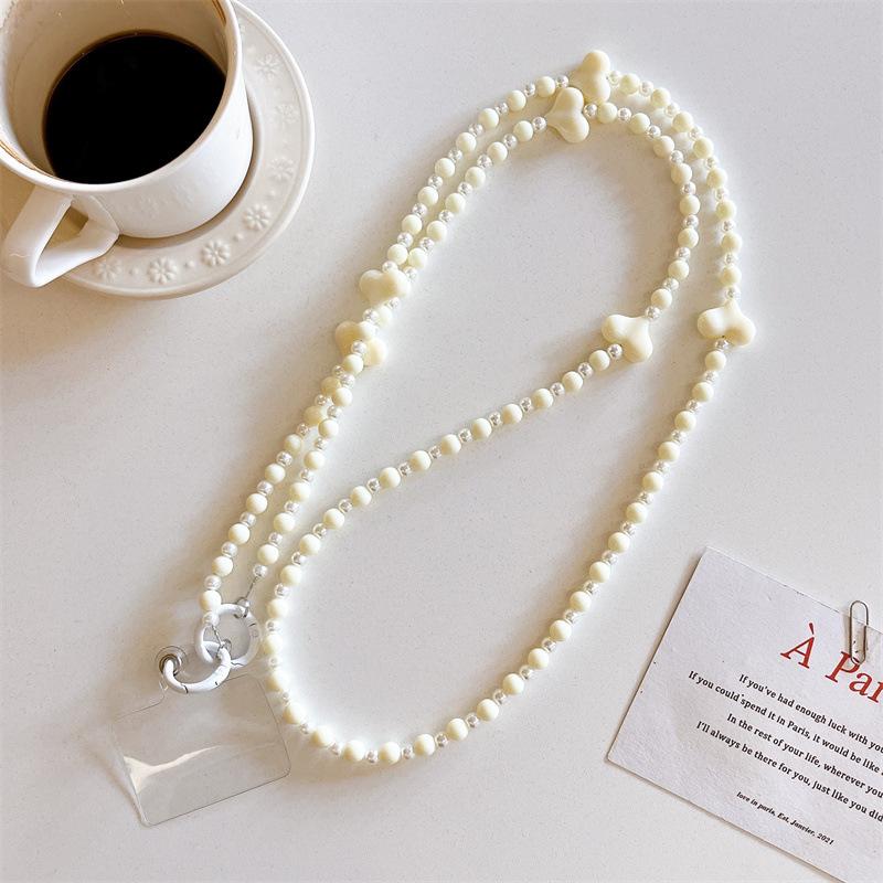 Korean Style Sweet Girl Colorful Heart Handmade Beaded Phone Case Long Chain Strap Crossbody Internet Celebrity New Chain
