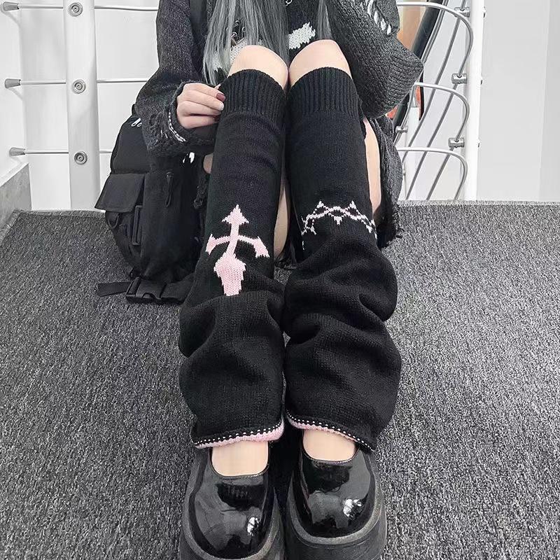 1 pair of punk cute y2k reversible women's calf pile socks for autumn and winter, funny and warm wide knit jk leg covers