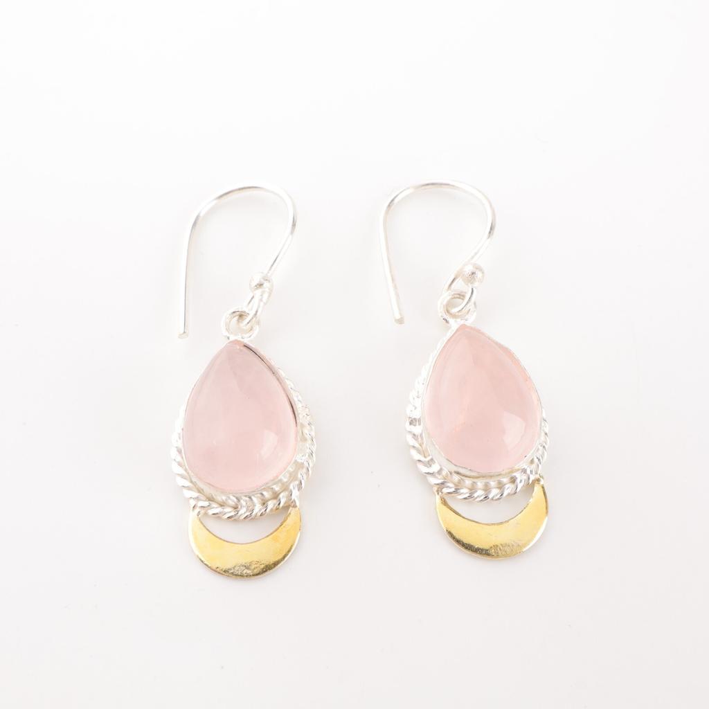 Natural Rose Quartz Gemstone  925 Sterling Silver Jewelry Handmade Earrings 1.5" EE-162-29