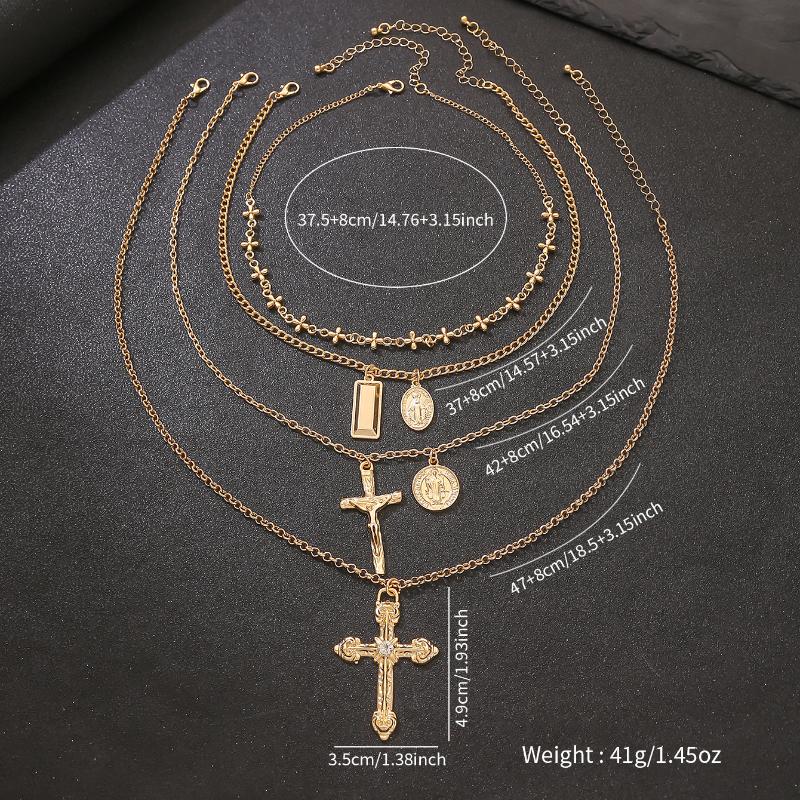 Vintage Złoty Warstwowy Krzyż Wisiorek Naszyjnik Religijny Moneta Medalion Choker Dla Kobiet Boho Letnia Biżuteria Plażowa