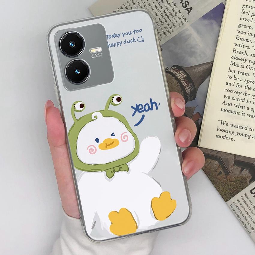 Coque de téléphone transparente pour Vivo Y36 Y22S Y33 Y35 Y37 Y27 Motif caneton mignon Silicone souple Haute qualité Résistante aux rayures Coque de protection pour Vivo Coques