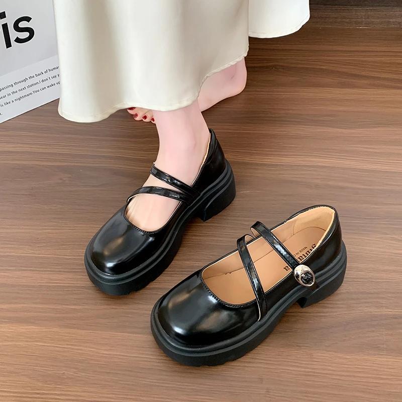 Fashion Women's Thick Heel Shoes Spring New Round Head Shallow Mouth with Thick Sole Anti-slip Wear Mary Jane Shoes