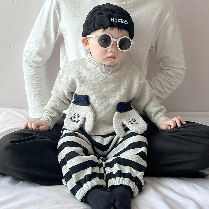 Boys Knitted Sweater Autumn And Winter New Baby Pullover Sweater Small Gloves Round Neck Children Loose Foreign Style