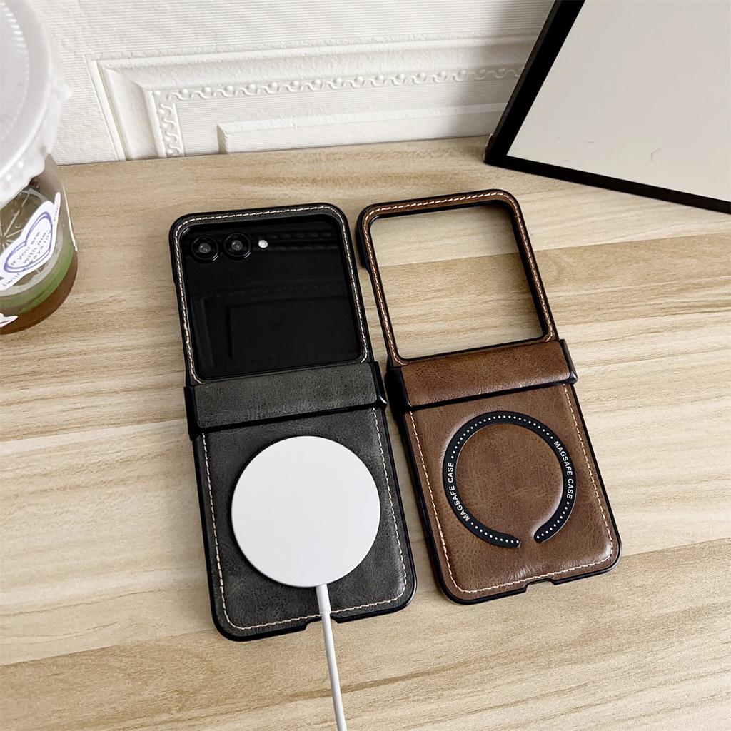 Leder Magnetische Kabellose Lade Handyhülle für Motorola Razr 60 50 40 Ultra Moto Razr 60 50 Scharnierschutz Stoßfeste Abdeckung