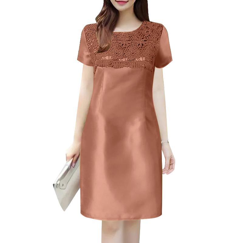 

ZANZEA Женское повседневное платье с круглым вырезом и короткими рукавами, пэчворк из вязаного крючком кружева 5XL камео розовый