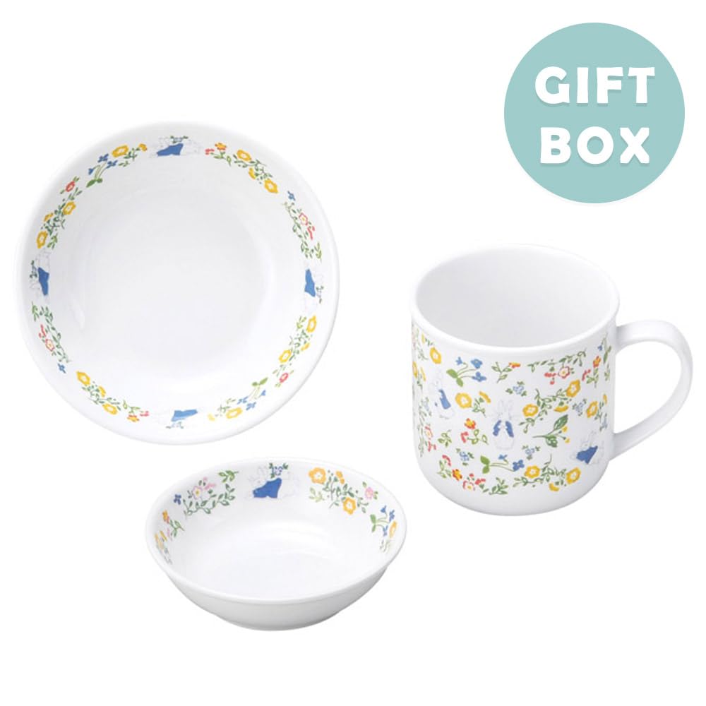 OGISO Peter Rabbit Natural Garden 3-Piece Reinforced Porcelain Dinnerware Set (Dishwasher and Microwave Safe)