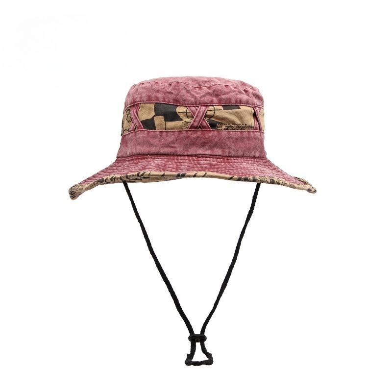 Unisex Washed Cotton Bucket Hat Summer Spring Wide Brim Sun Hat Outdoor Fishing Hiking Cap UV Protection Breathable Beach Safari Hat with Chin Cord