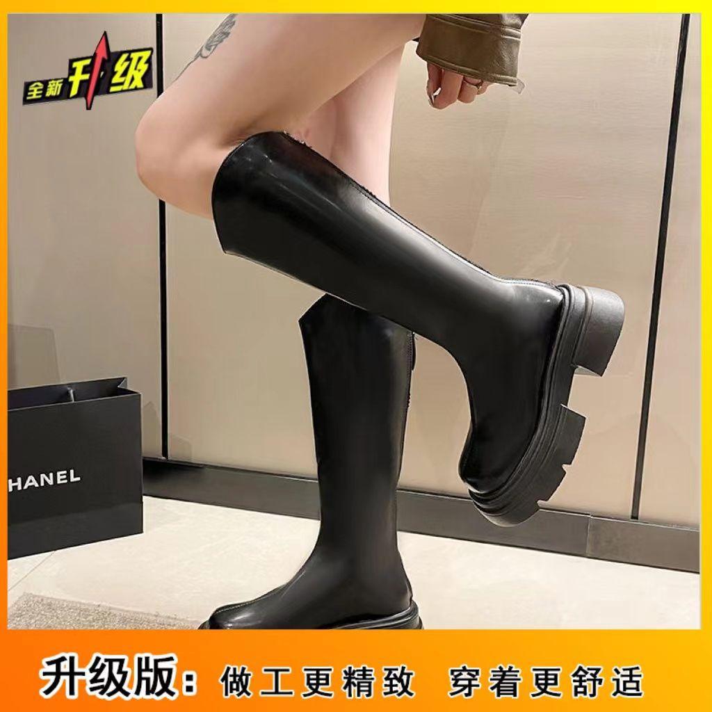But knee boots women's 2025 spring and autumn new Korean version versatile high boots rear zipper thin boots medium boots