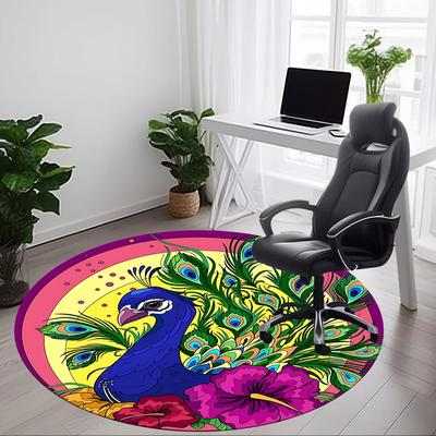 1pc Peacock Feather Chair Carpet for Office Non-Slip, Machine Washable Rug for Office - Holiday DecorMachine Made Yy251029014