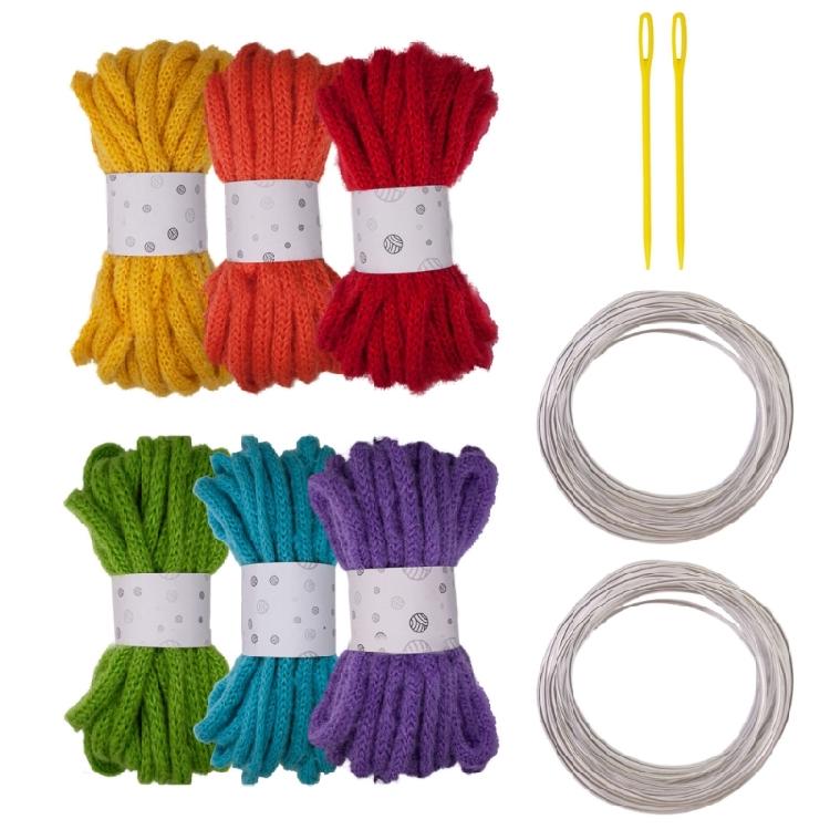 6Rolls Braided Polyester Rope 7mmX5Meters Hollow Braided Cord with Needle and Fixed Wire for Art Craft and Decoration