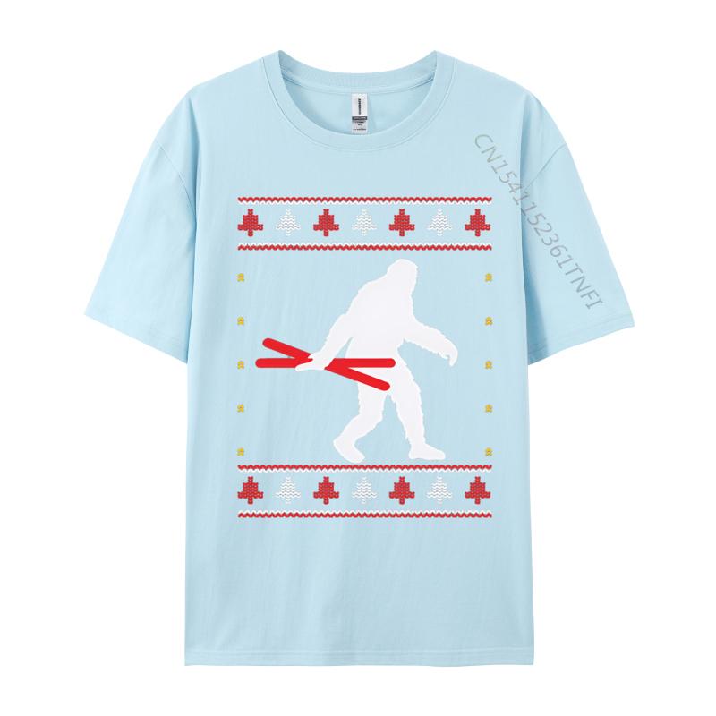 Christmas Bigfoot Skier Carrying Ski Tshirts Funny Gift Tshirts Novelty Printed Tee Tops Cotton Tops